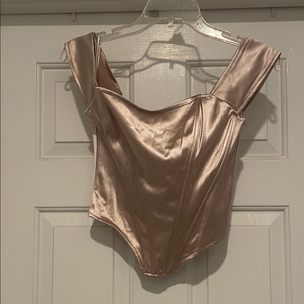 Ash Satin Corset Top in Beige